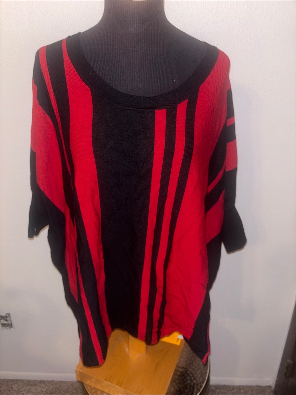 Cartise Oversized Sweater Poncho Black & Red Striped Women’s Knit Top Size XL